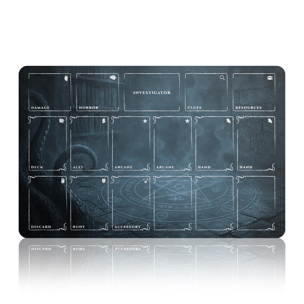 Arkham Horror Card Game Player Mat – 17x11” LCG Investigator Game Mat with Deck Zones – 5 Colors Options – Non-Slip Stitched Edges Playmat