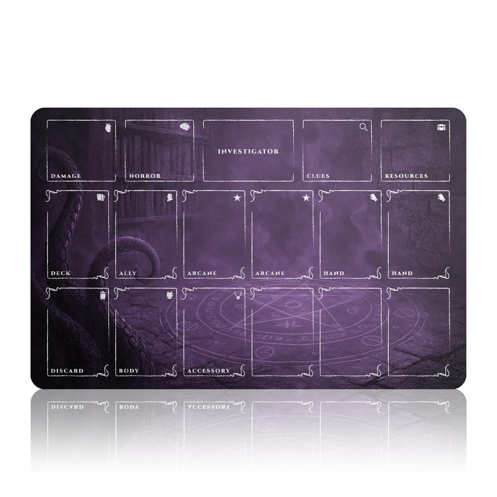 Arkham Horror Card Game Player Mat – 17x11” LCG Investigator Game Mat with Deck Zones – 5 Colors Options – Non-Slip Stitched Edges Playmat
