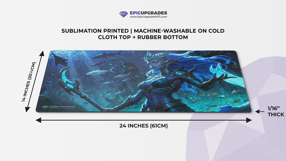 merfolk playmat for magic the gathering. 24 x 14" mtg card mat with merfolk tribe artwork