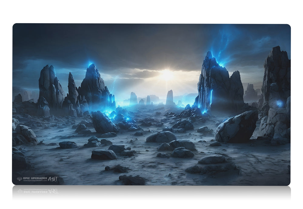 wastes land alt art for magic the gathering. mono black mana mtg player playmat. 24 by 14 inches cloth top rubber bottom.