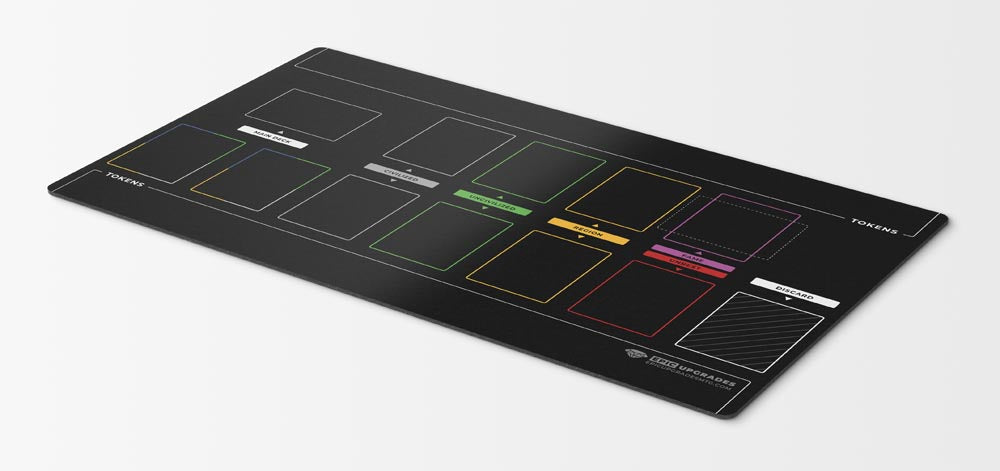imperium horizons, classics, or legends themed black playmat used for organizing the marketplace in multiplayer tabletop gameplay. Card organization game mat accessory 24 inches by 14 inches. 2MM Thick