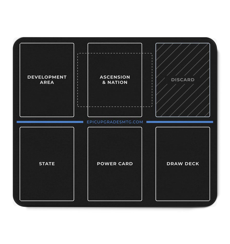 imperium horizons, classics, or legends-themed black game mat used for organizing the player area multiplayer or solo tabletop gameplay. Card organization game mat accessory standard mousepad size of 24cmx20cm