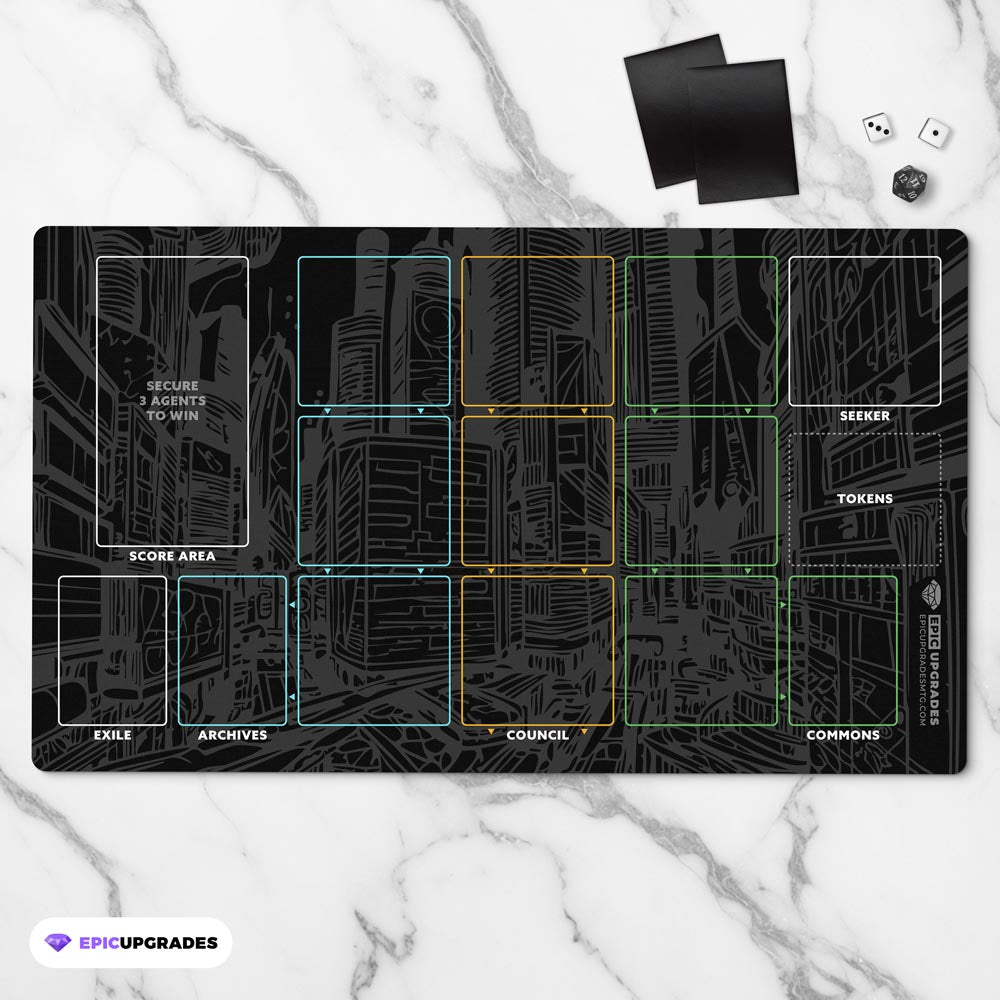 Enhance your Hubworld Aidalon experience with our 24" x 14" Player Zone Game Mat. This playmat is designed to improve player area management, keeping your tabletop gaming session tidy & organized!