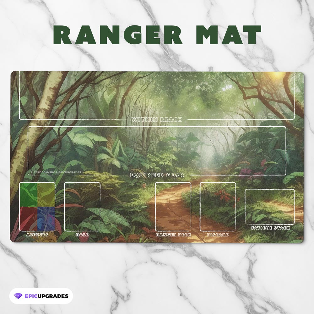 Earthborne Rangers two-piece playmat set with modular layout for deck zones, journey map, and campaign tracking.