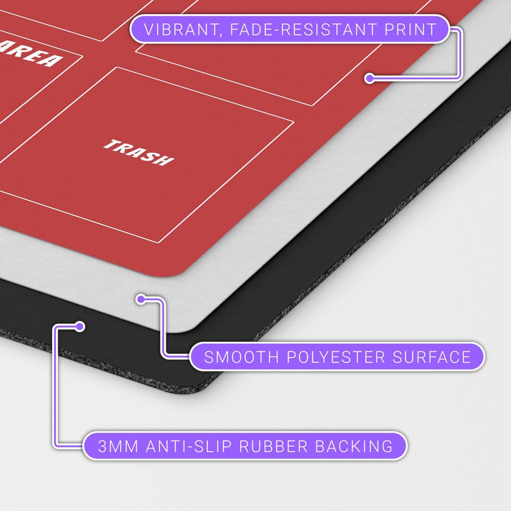 One Piece TCG playmat for OPTCG anime players minimal with zones. simple colored one piece card mat. 24 by 14 inch dimensions. helpful learning gift for one-piece newcomers. black, red, orange, green, blue, purple, or pink colors available