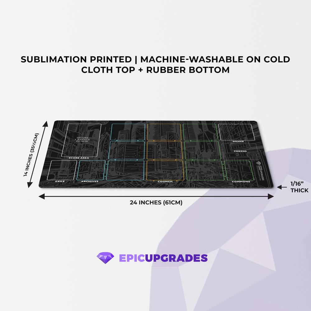 Enhance your Hubworld Aidalon experience with our 24" x 14" Player Zone Game Mat. This playmat is designed to improve player area management, keeping your tabletop gaming session tidy & organized!