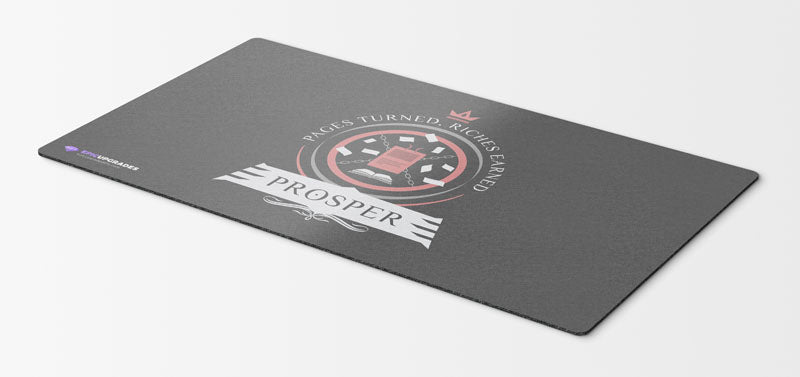 An elegant Prosper-themed playmat featuring a bound tome design, perfect for Magic: The Gathering enthusiasts. Depicts intricate artwork in vibrant colors, showcasing the essence of this beloved game.