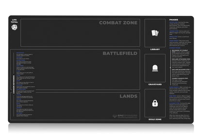 Beginner playmat for magic the gathering players. Rookie play mat mtg newbies with zones, phases, keywords, and life total. 14 by 24 inch dimensions. helpful learning gift for tcg newcomers