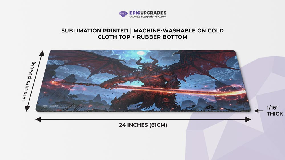 demon playmat for magic the gathering players. 24" x 14" tribal card mat for commander EDH