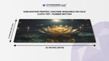 a beautiful scene with a golden gilded lotus inspired by the iconic edh commander card. mtg play mat 24 inches by 14 inches