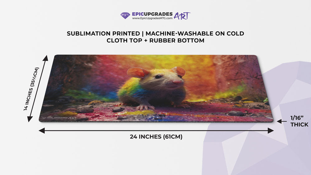 Prismatic Pals - Cute Rat Playmat | 24"x14" Rainbow Card Mat epicupgrades Prismatic Pals - Cute Rat Playmat | 24"x14" Rainbow Card Mat epicupgrades