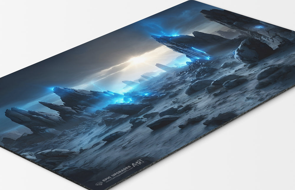 wastes land alt art for magic the gathering. mono black mana mtg player playmat. 24 by 14 inches cloth top rubber bottom.