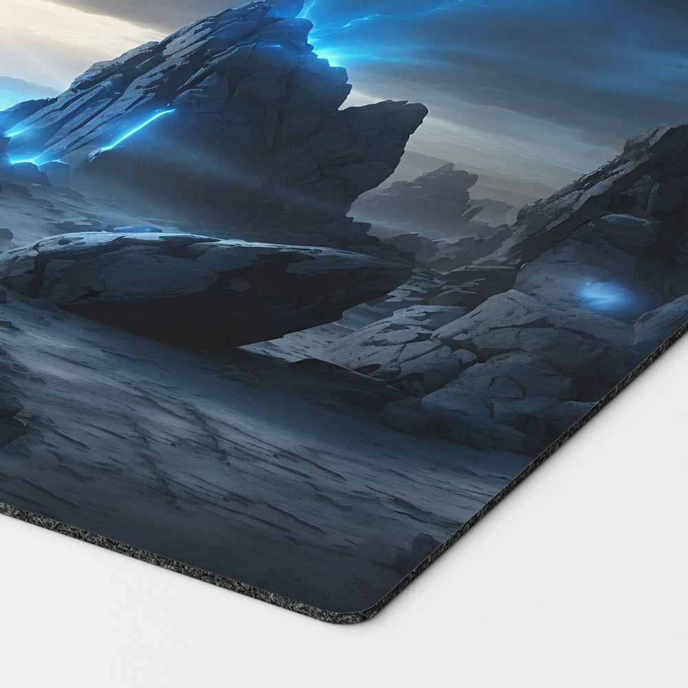 wastes land alt art for magic the gathering. mono black mana mtg player playmat. 24 by 14 inches cloth top rubber bottom.