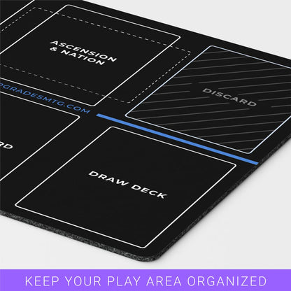 imperium horizons, classics, or legends-themed black game mat used for organizing the player area multiplayer or solo tabletop gameplay. Card organization game mat accessory standard mousepad size of 24cmx20cm