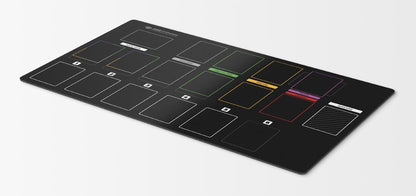 imperium horizons, classics, or legends-themed black playmat used for organizing the solo area for bot tabletop gameplay. Card organization game mat accessory 24 inches by 14 inches. 2MM Thick