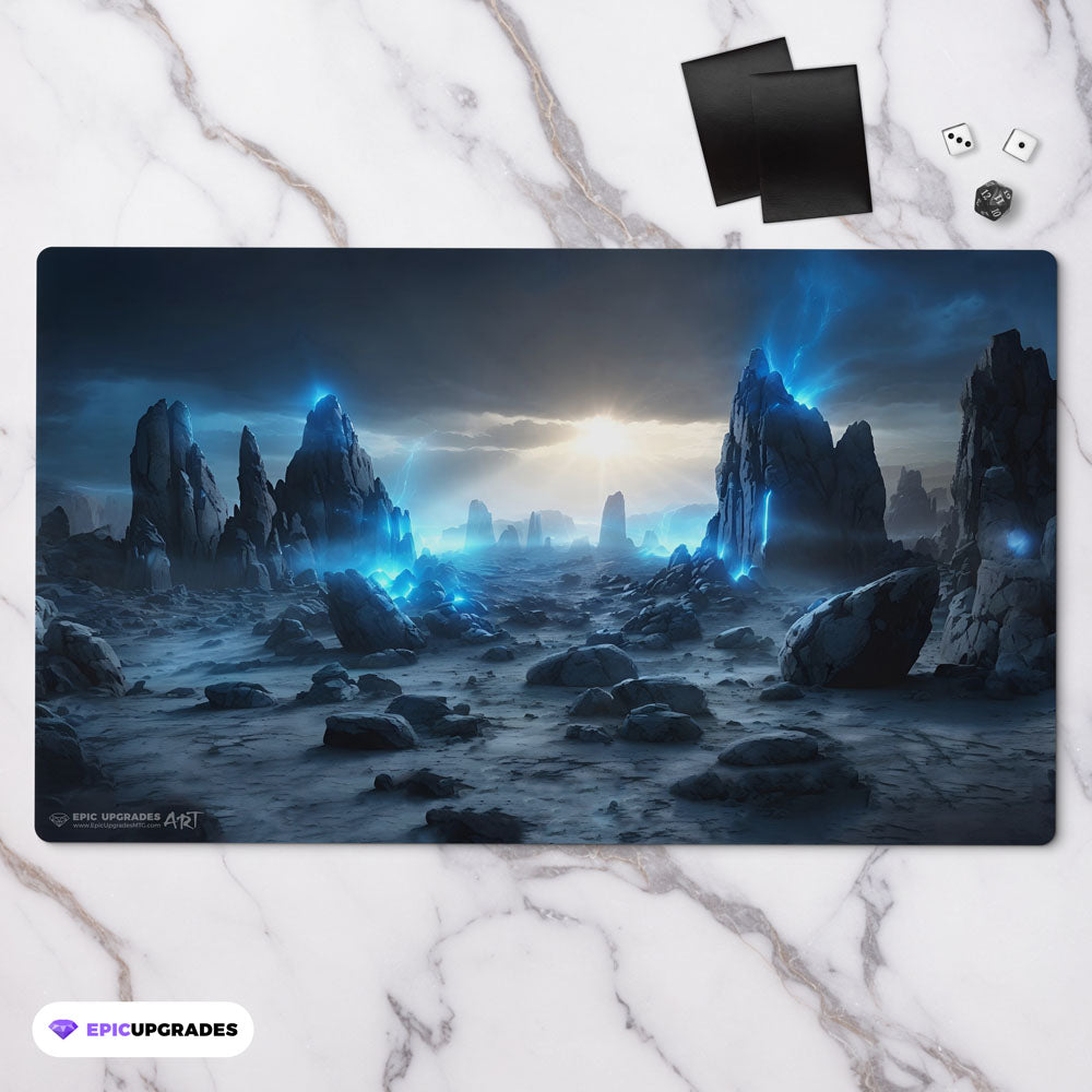 wastes land alt art for magic the gathering. mono black mana mtg player playmat. 24 by 14 inches cloth top rubber bottom.