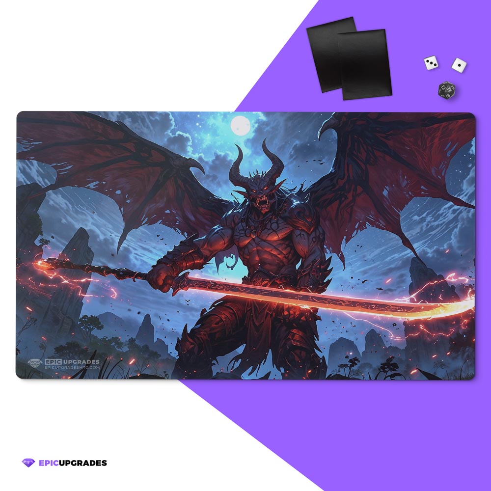 demon playmat for magic the gathering players. 24" x 14" tribal card mat for commander EDH