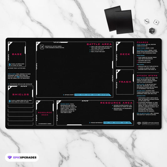 Beginner playmat for Gundam TCG players. Perfect for newcomers learning zones, phases, keywords, and gameplay flow. 24x14 inch size makes it easy to use and store. Great learning tool or gift for new players of the Gundam card game.