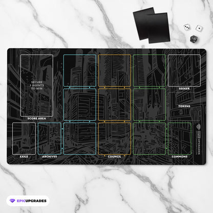 Enhance your Hubworld Aidalon experience with our 24" x 14" Player Zone Game Mat. This playmat is designed to improve player area management, keeping your tabletop gaming session tidy &amp; organized!