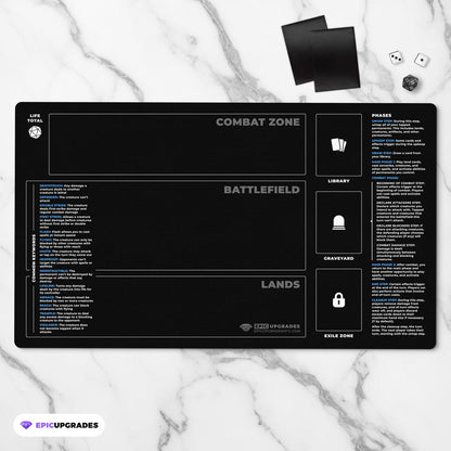 Beginner playmat for magic the gathering players. Rookie play mat mtg newbies with zones, phases, keywords, and life total. 14 by 24 inch dimensions. helpful learning gift for tcg newcomers