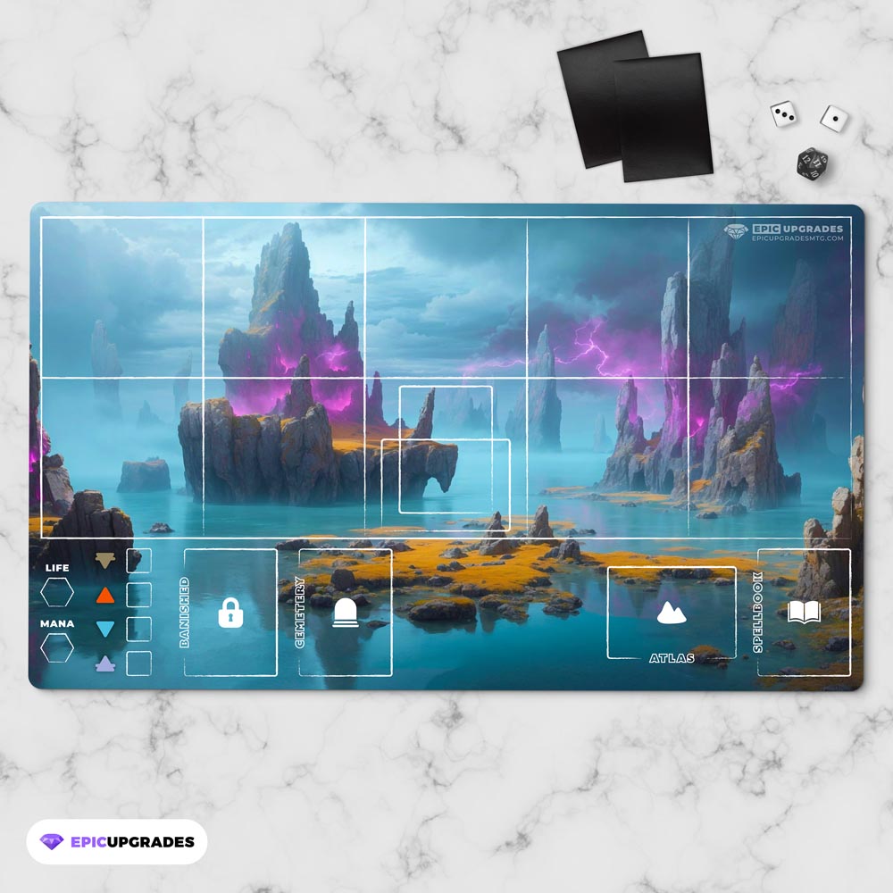 Sorcery Contested Realm Playmat – 24x14” Tracking, Grid, and Deck Zones