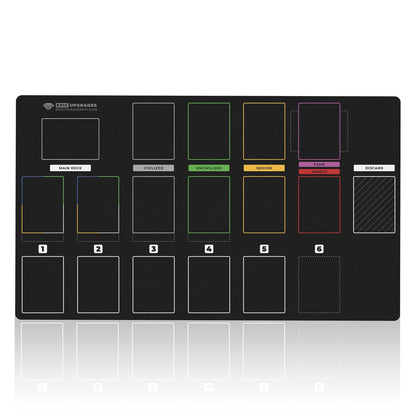 imperium horizons, classics, or legends-themed black playmat used for organizing the solo area for bot tabletop gameplay. Card organization game mat accessory 24 inches by 14 inches. 2MM Thick