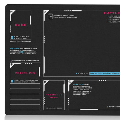 Beginner playmat for Gundam TCG players. Perfect for newcomers learning zones, phases, keywords, and gameplay flow. 24x14 inch size makes it easy to use and store. Great learning tool or gift for new players of the Gundam card game.