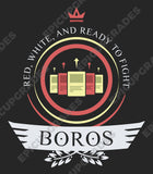 Boros pride shines bright! A red and white MTG t-shirt featuring fierce warriors, soaring angels, and burning passion. Unleash your fiery spirit!