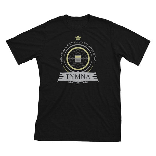 Tymna the Weaver Commander T-shirt: Legendary Esper Cleric summoning dark forces, woven with strategy and power. Perfect for Magic: The Gathering fans.