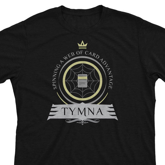 Tymna the Weaver Commander T-shirt: Legendary Esper Cleric summoning dark forces, woven with strategy and power. Perfect for Magic: The Gathering fans.
