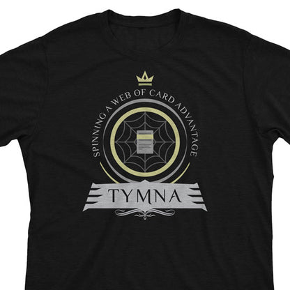 Tymna the Weaver Commander T-shirt: Legendary Esper Cleric summoning dark forces, woven with strategy and power. Perfect for Magic: The Gathering fans.