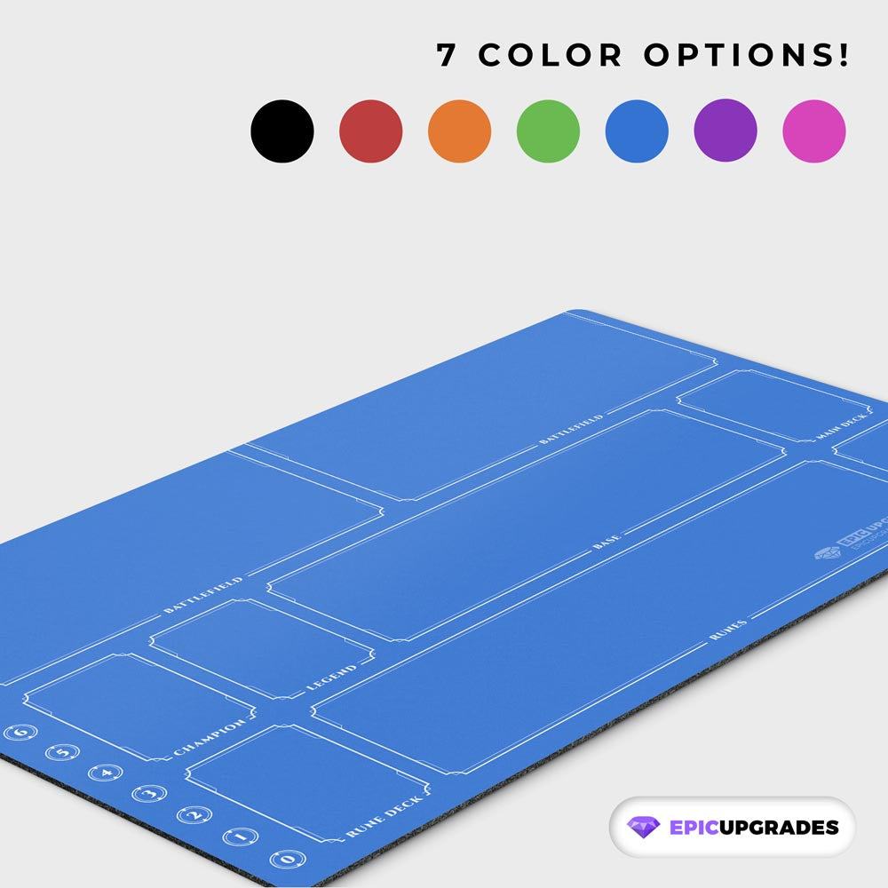 Minimal Riftbound playmat for TCG players, 24x14 inch card game mat with zone layout and 7 color options for organized tabletop play.