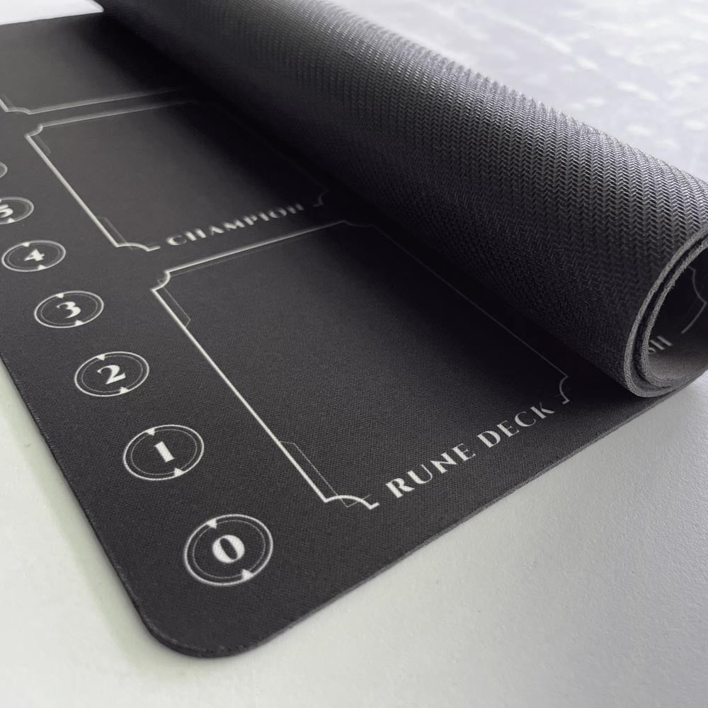 Minimal Riftbound playmat for TCG players, 24x14 inch card game mat with zone layout and 7 color options for organized tabletop play.