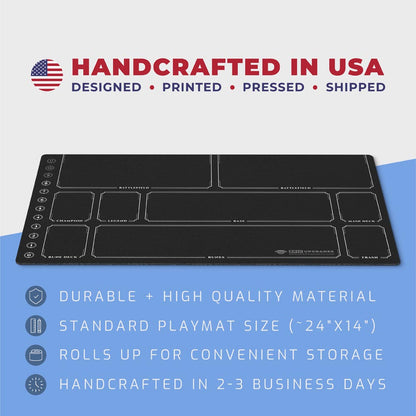 Minimal Riftbound playmat for TCG players, 24x14 inch card game mat with zone layout and 7 color options for organized tabletop play.